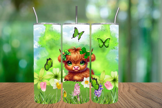 20oz green eyed highland cow tumbler