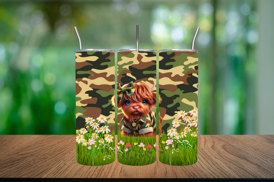 20oz camo highland cow tumbler