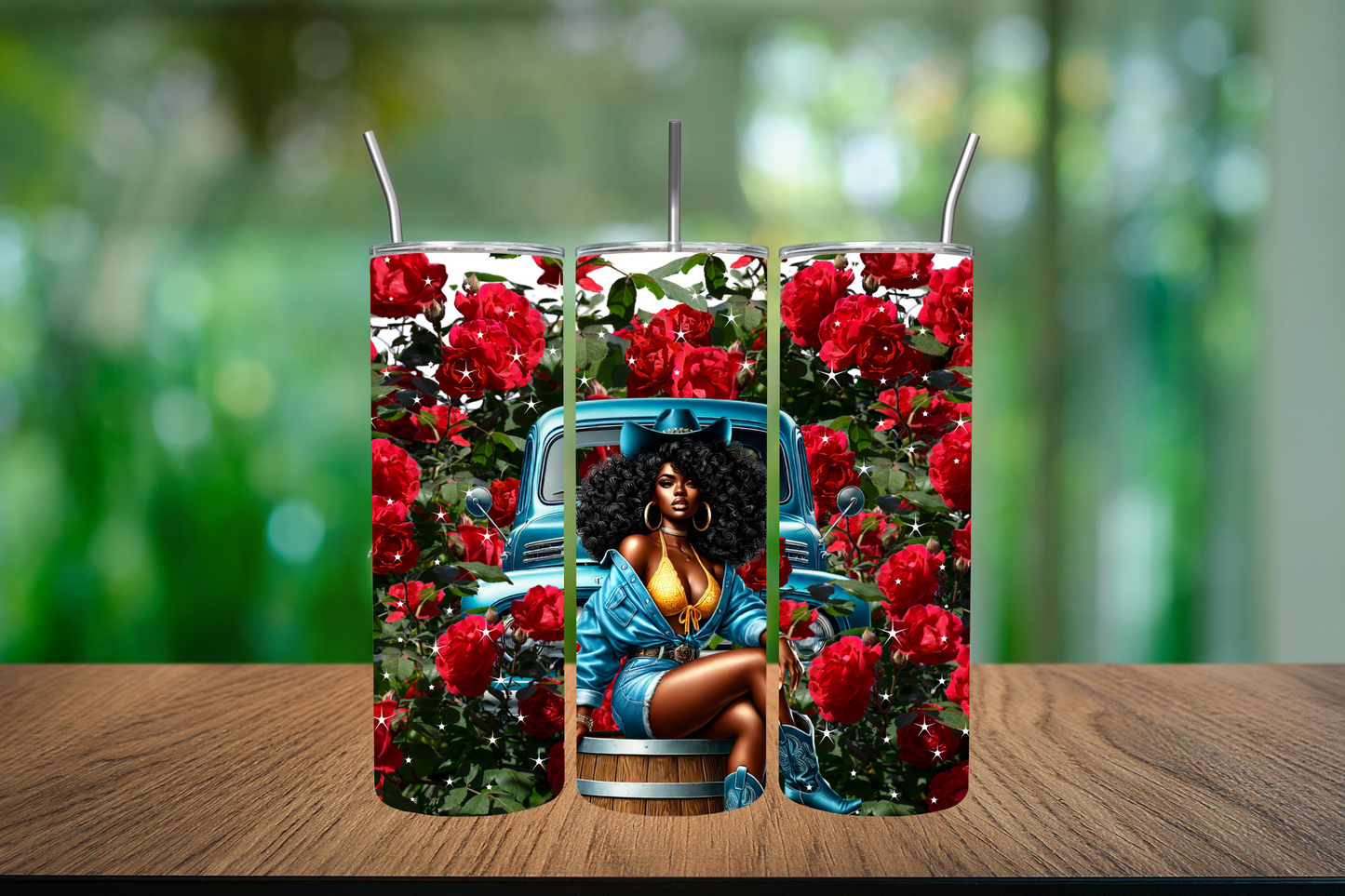 20oz girl in a field of roses tumbler